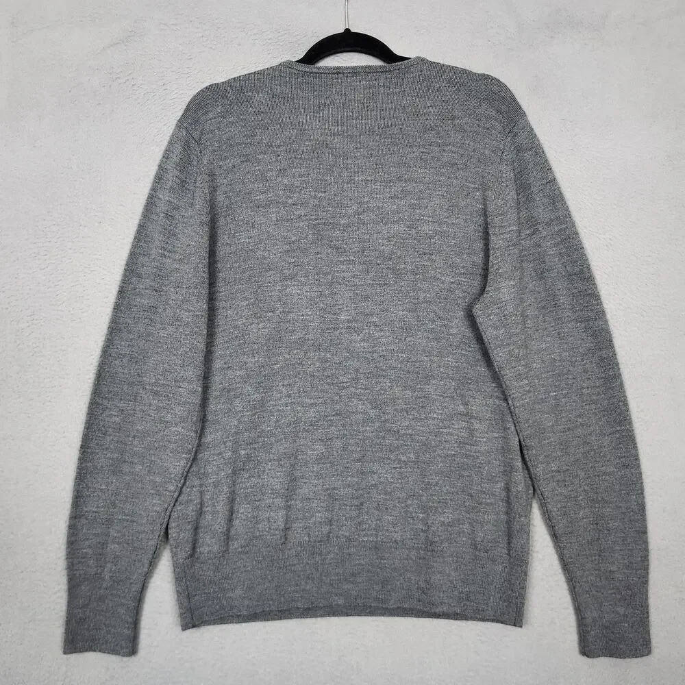 Bonobos Sweater Mens Medium Gray Merino Wool V Neck Pullover Lightweight Knit